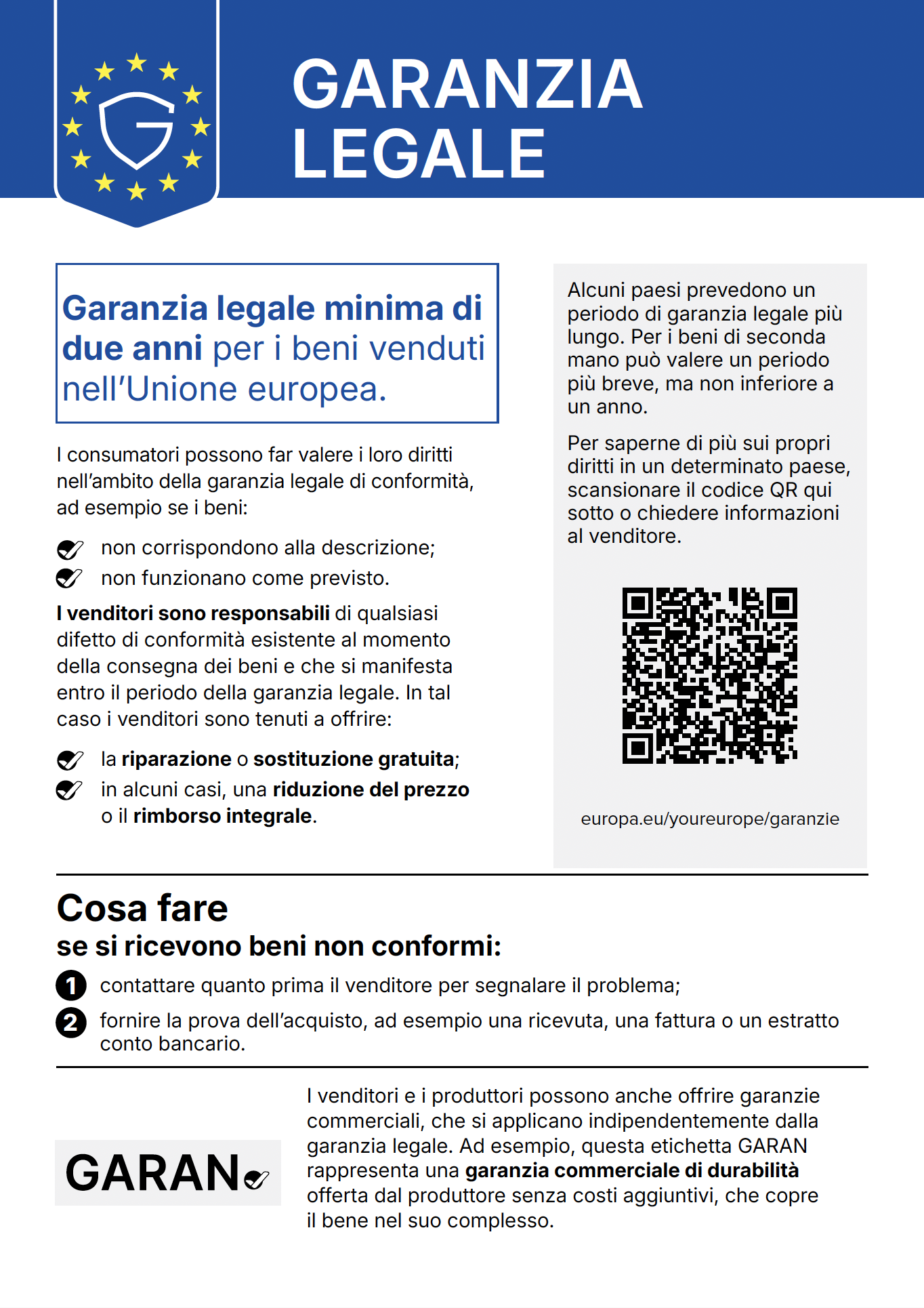 Avviso armonizzato sulla garanzia legale di conformità