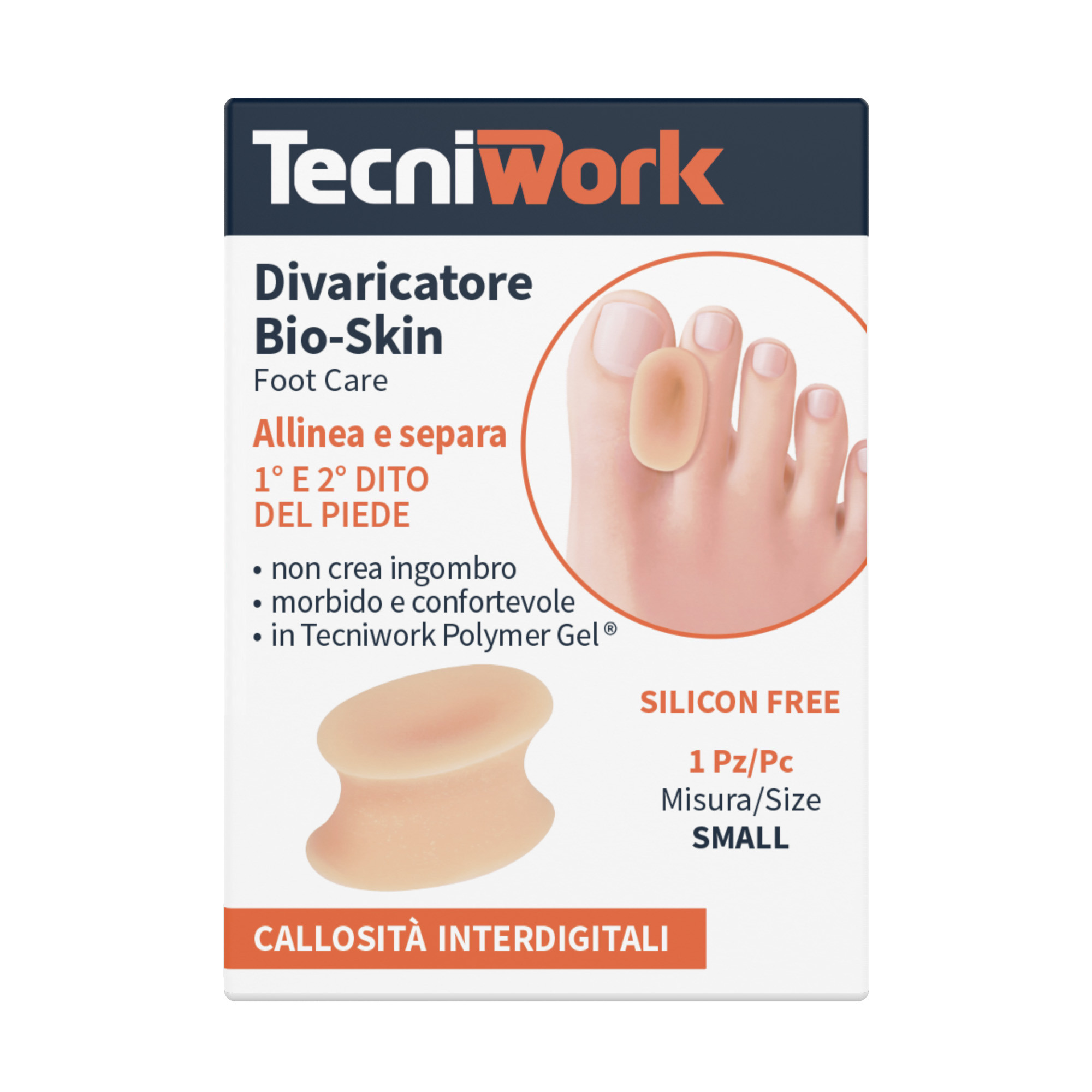 Divaricatore per dita dei piedi in Tecniwork Polymer Gel color pelle Bio-Skin misura Small 1 pz