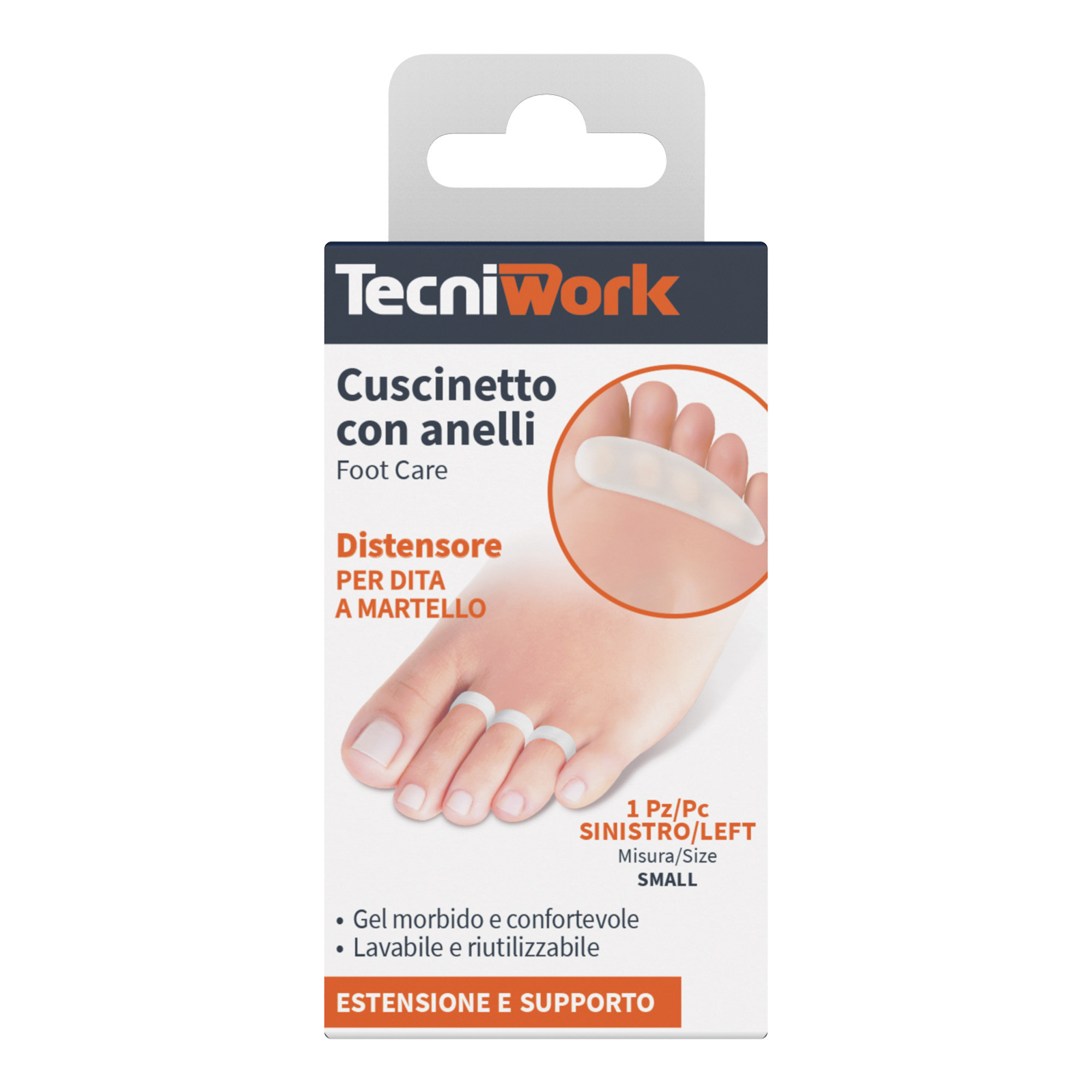 Cuscinetto con anelli per dita a martello in Gel misura Small piede sinistro 1 pz