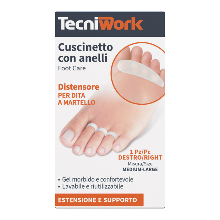 Cuscinetto con anelli per dita a martello in Gel misura Medium/Large piede destro 1 pz