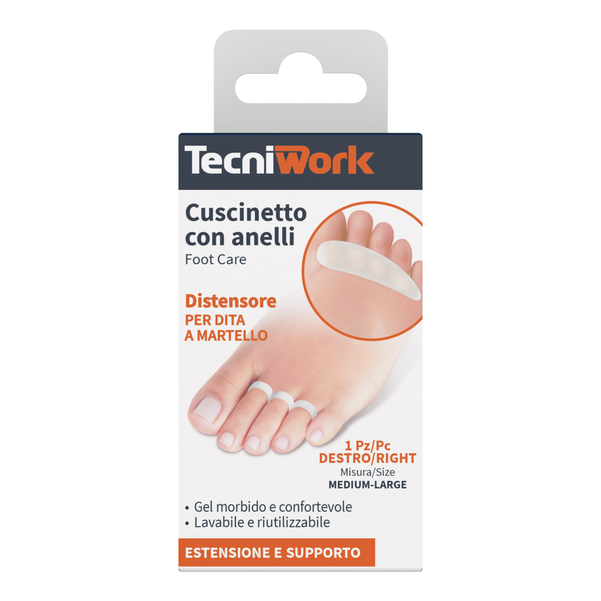 Cuscinetto con anelli per dita a martello in Gel misura Medium/Large piede destro 1 pz