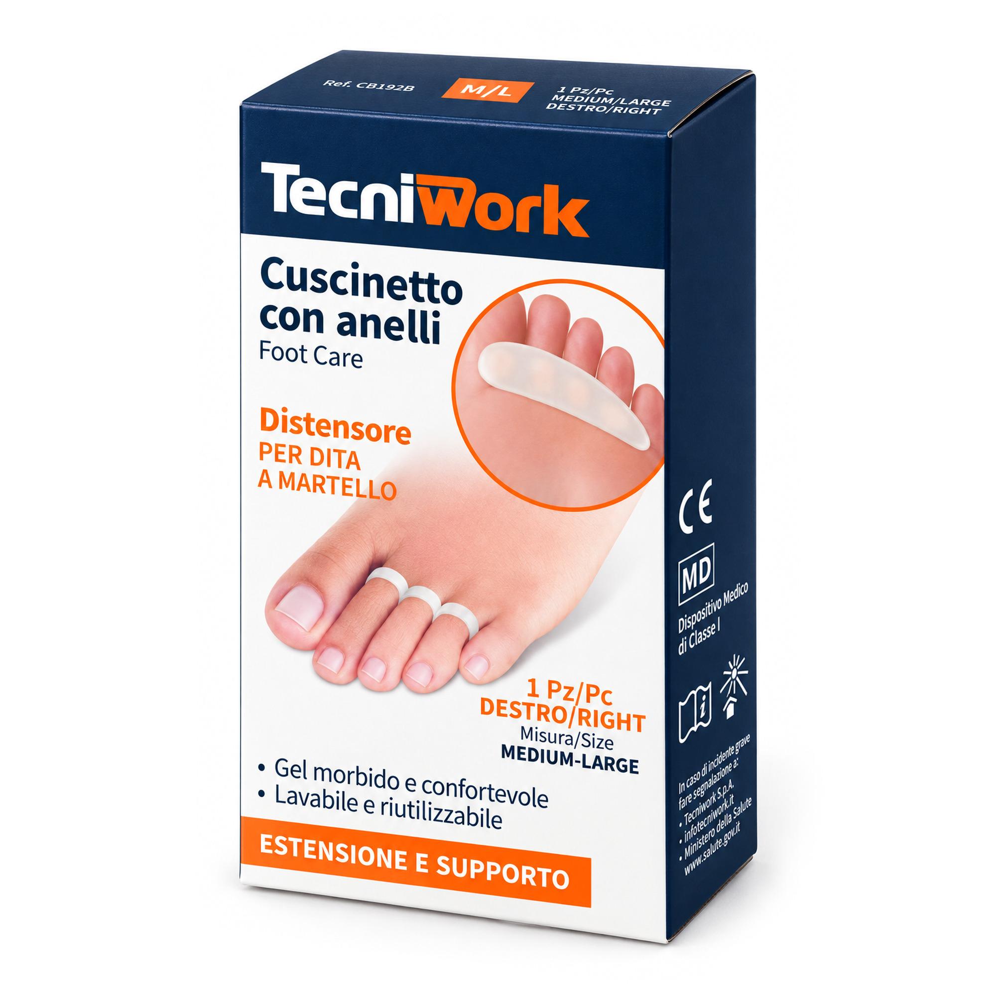 Cuscinetto con anelli per dita a martello in Gel misura Medium/Large piede destro 1 pz