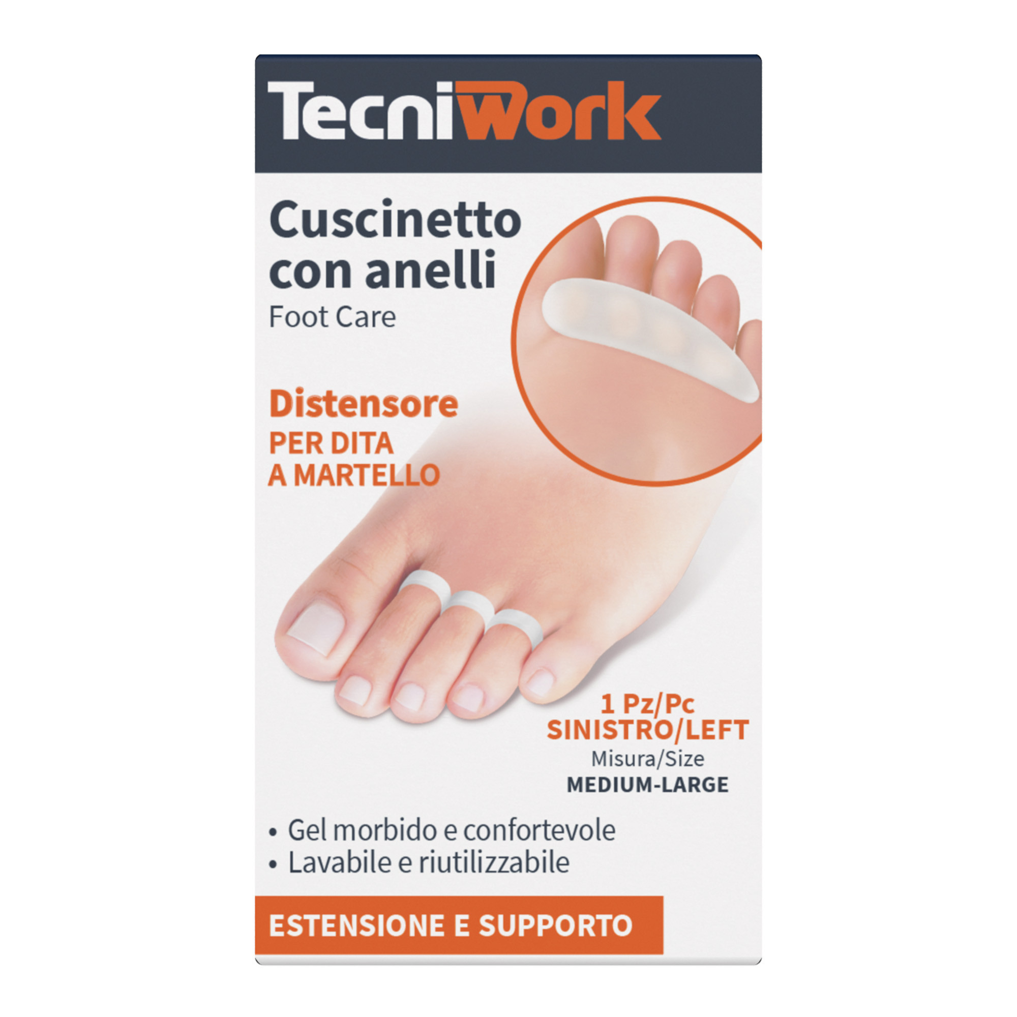 Cuscinetto con anelli per dita a martello in Gel misura Medium/Large piede sinistro 1 pz
