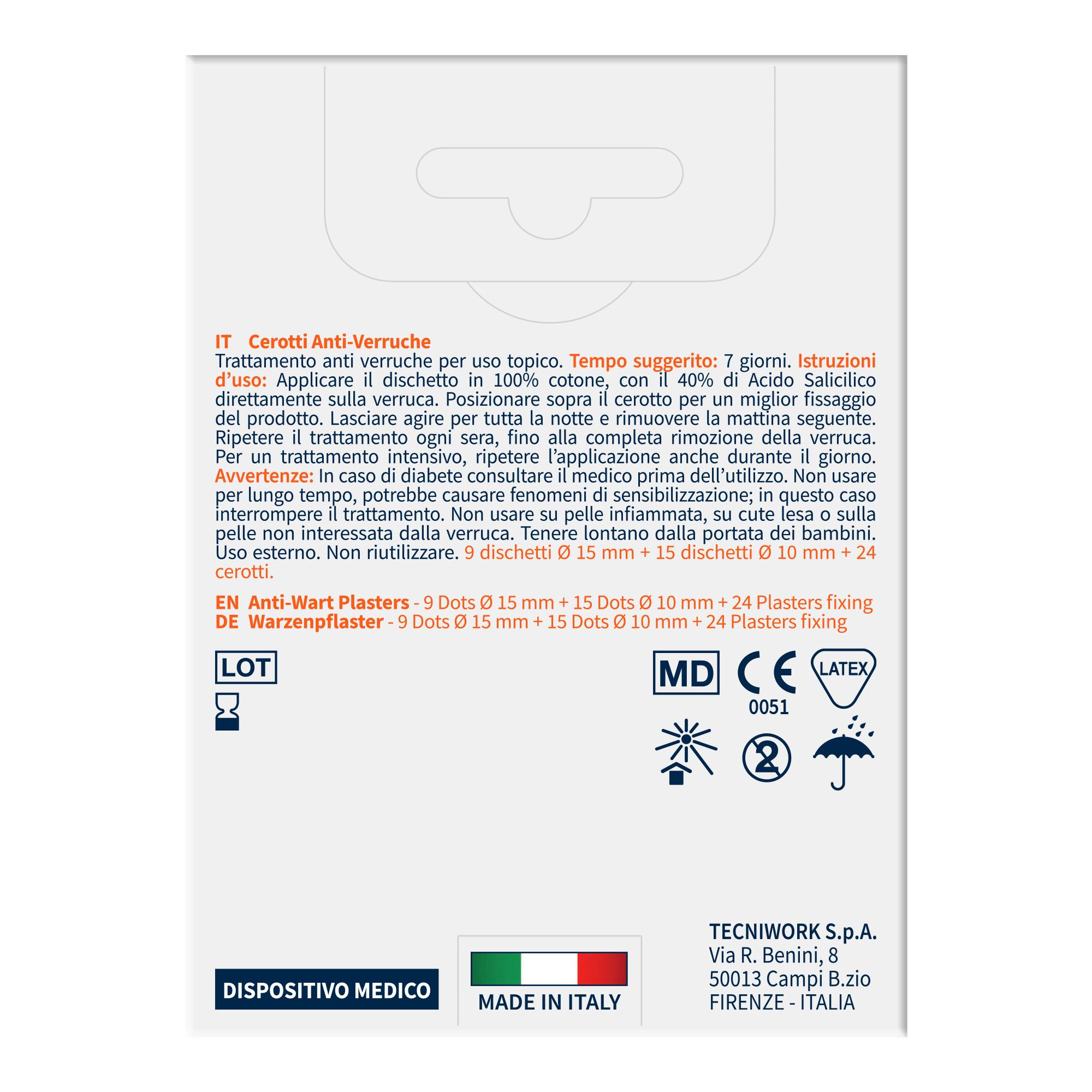 Cerotti anti-verruche per mani e piedi con 40% di Acido Salicilico 24+24 pz