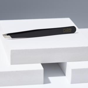 Pinzetta in Acciaio Inox con punta obliqua Rubis colore Nero