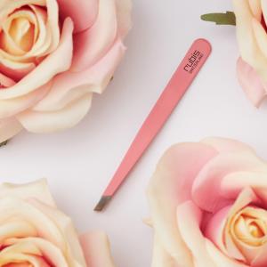 Pinzetta in Acciaio Inox con punta obliqua Rubis colore Rosa