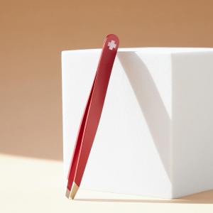 Pinzetta in Acciaio Inox con punta obliqua Rubis rossa Croce Svizzera