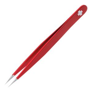 Pinzetta in Acciaio Inox con punta acuta Rubis rossa Croce Svizzera