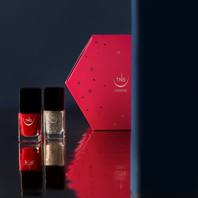 Cofanetto Christmas Beauty Gift con Smalto Rosso scuro e Smalto Glitter Oro TNS