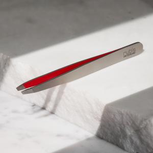 Pinzetta in Acciaio Inox con punta obliqua e Interno Rosso Rubis